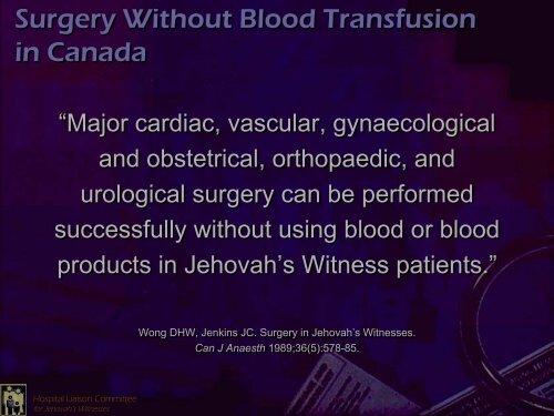 Hospital Liaison Committee for Jehovah's Witnesses - Diagnostic ...