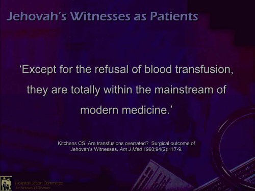 Hospital Liaison Committee for Jehovah's Witnesses - Diagnostic ...