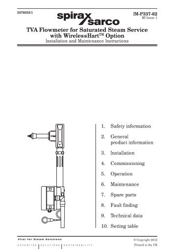 TVA Flowmeter for Saturated Steam Service with ... - Spirax Sarco