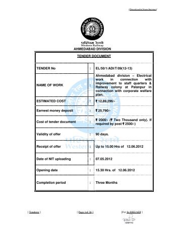 AHMEDABAD DIVISION TENDER DOCUMENT ... - Western Railway