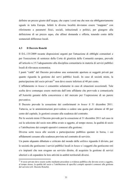 Il Servizio Idrico Integrato in Italia: fabbisogni, regolazione ... - Dps