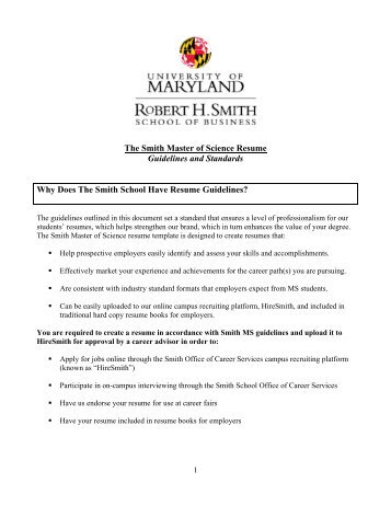 smith mba resume guidelines robert h smith school of