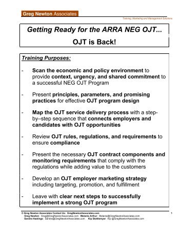 OJT Session Agenda - Greg Newton Associates