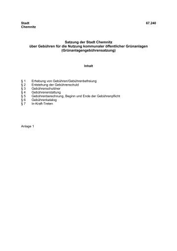 Grünanlagengebührensatzung der Stadt Chemnitz