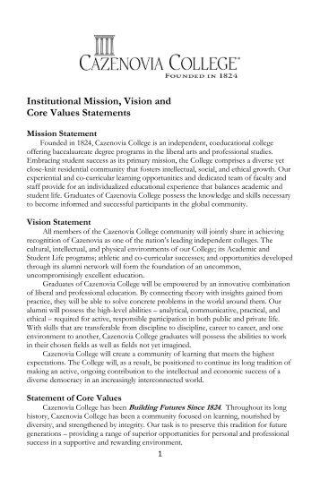 Institutional Mission, Vision and Core Values Statements