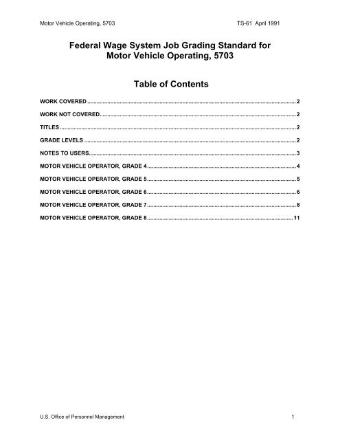 Job Grading Standard for Motor Vehicle Operating, 5703 - Office of ...