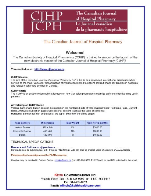 The Canadian Journal Of Hospital Pharmacy Canadian Society Of