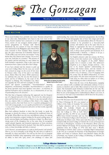 Thursday, 28 January Issue 10/01 THE RECTOR - St Aloysius