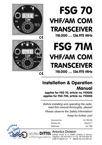 FSG-71M Operators and installation manual - Wings and Wheels