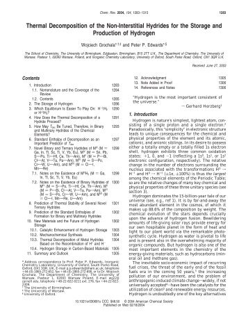 Thermal Decomposition of the Non-Interstitial Hydrides for the ...