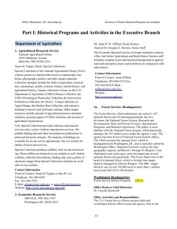 Part I: Historical Programs and Activities in the Executive Branch