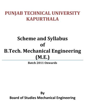 Scheme and Syllabus of B.Tech. Mechanical Engineering ... - Ptu.ac.in