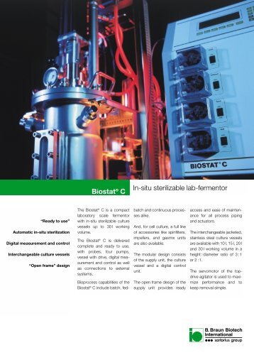 BiostatÂ® C In-situ sterilizable lab-fermentor