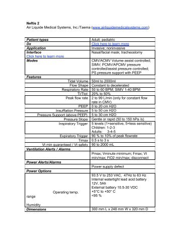 Neftis 2 Air Liquide Medical Systems, Inc./Taema (www ...