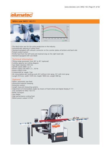 Technical information Optional Mitre saw MGS 142/11 - Elumatec