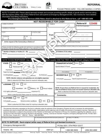 Sample ESS Referral Form (EMBC2395) - Emergency Social Services