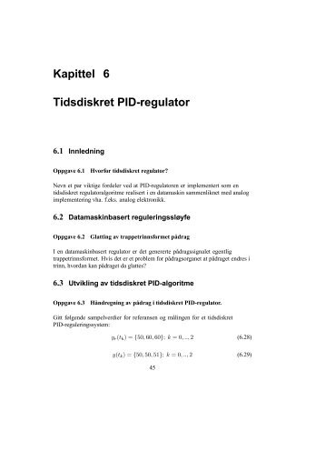 Kapittel 6 Tidsdiskret PID-regulator 6.1 Innledning - TechTeach