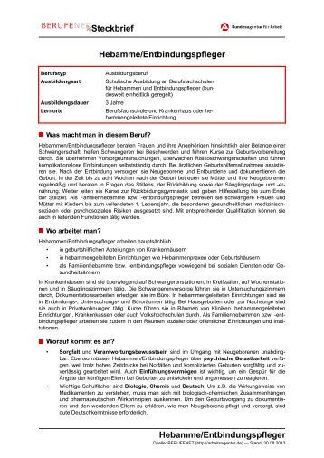 Hebamme/Entbindungspfleger Steckbrief Hebamme ... - BERUFEnet