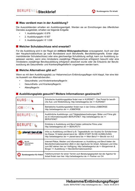 Hebamme/Entbindungspfleger Steckbrief Hebamme ... - BERUFEnet