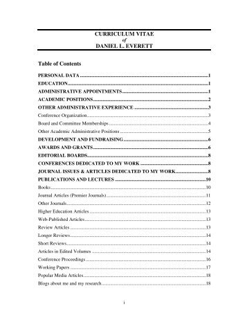 CURRICULUM VITAE DANIEL L. EVERETT Table of Contents