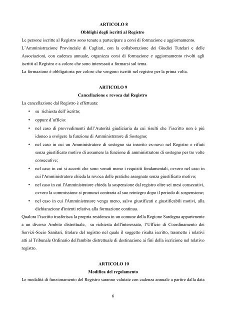 Regolamento Amm. Sostegno - Sociale - Provincia di Cagliari