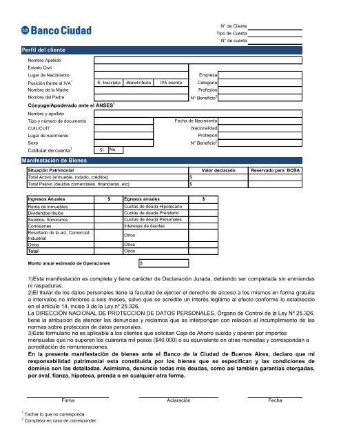 Formulario General - Banco Ciudad