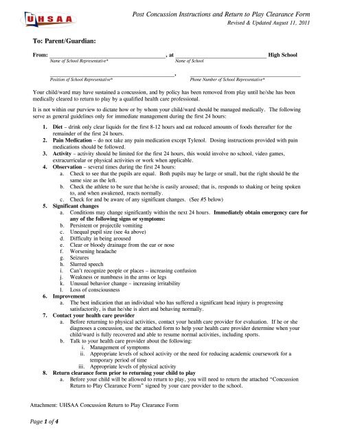 Post Concussion Return To Play In >> Post Concussion Instructions And Return To Play Clearance Form To Post Concussion Return To Play In >> Post Concussion Instructions And Return To Play Clearance Form To