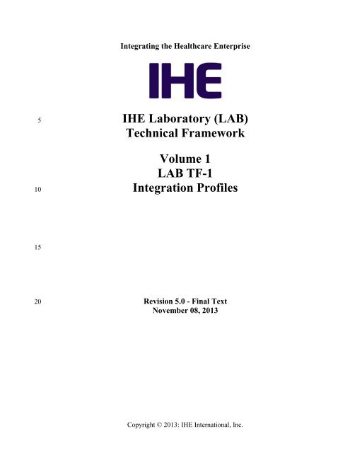 IHE Laboratory (LAB) Technical Framework Volume 1 (LAB TF-1 ...