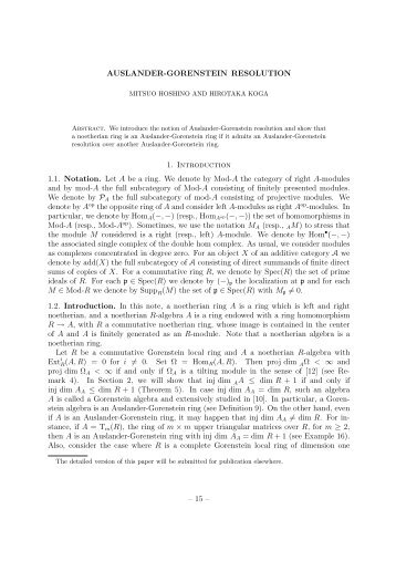 AUSLANDER-GORENSTEIN RESOLUTION 1. Introduction 1.1 ...
