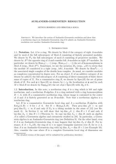 AUSLANDER-GORENSTEIN RESOLUTION 1. Introduction 1.1 ...