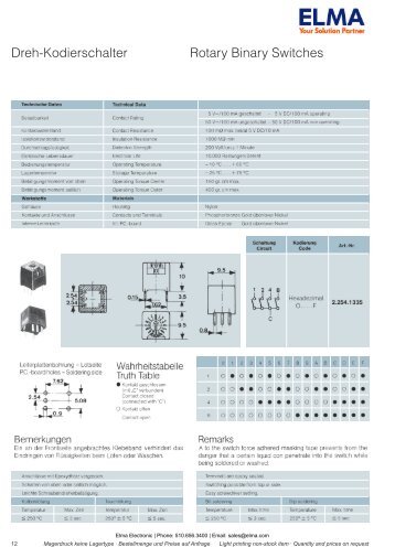 Rotary Binary Switches Dreh-Kodierschalter - Elma