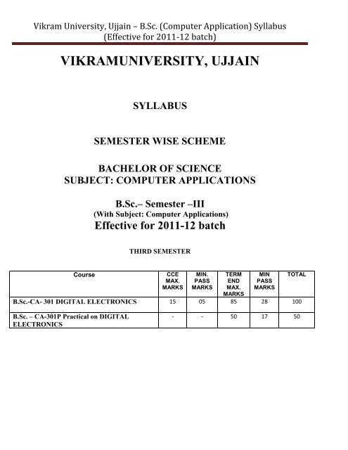 Vikram University, Ujjain â€“ B.Sc. (Computer Application) Syllabus ...