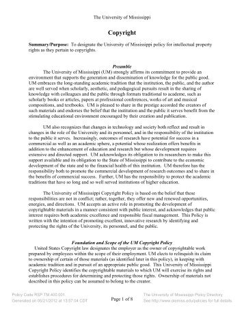 Policy RSP.TM.400.001 - Research at The University of Mississippi