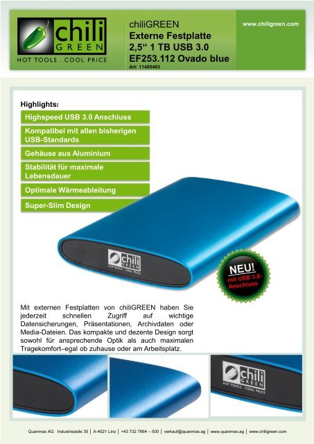 Externe Festplatte 2,5'' 1 TB USB 3.0 EF253.112 Ovado ... - Chiligreen