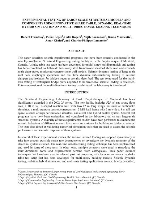 1 experimental testing of large scale structural models and ... - PEER