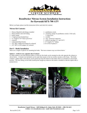 BoonDocker Nitrous System Installation Instructions for Kawasaki ...