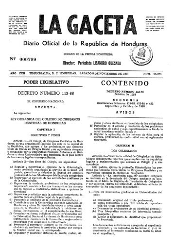 Ley Organica del Colegio de Cirujanos Dentistas de Honduras - Justia