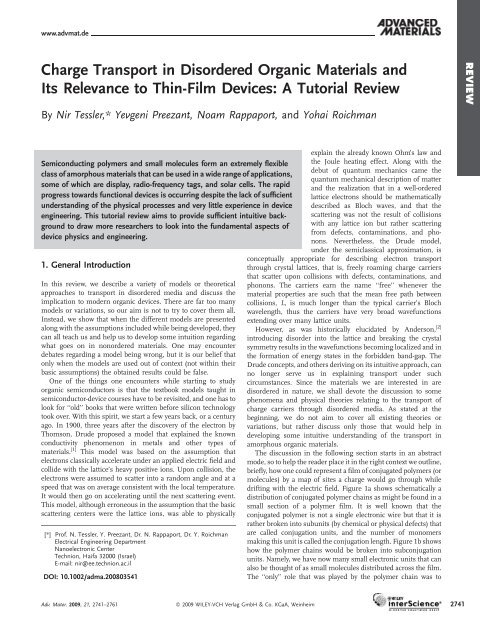 Charge Transport in Disordered Organic Materials and Its ...