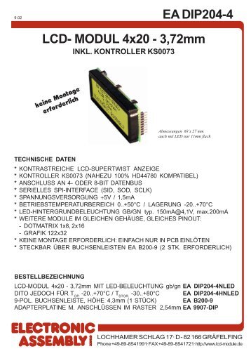EA DIP204-4 LCD- MODUL 4x20 - 3,72mm - AVRcard