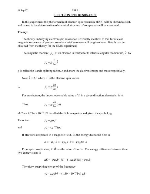 ELECTRON SPIN RESONANCE