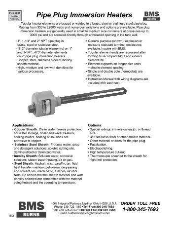 2" Pipe Plug Immersion Heaters - BMS Burns