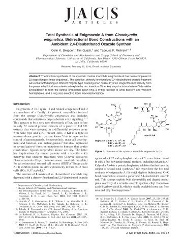 Total Synthesis of Enigmazole A from ... - The School of Chemistry