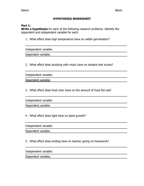 hypothesis worksheet - Amundsen High School