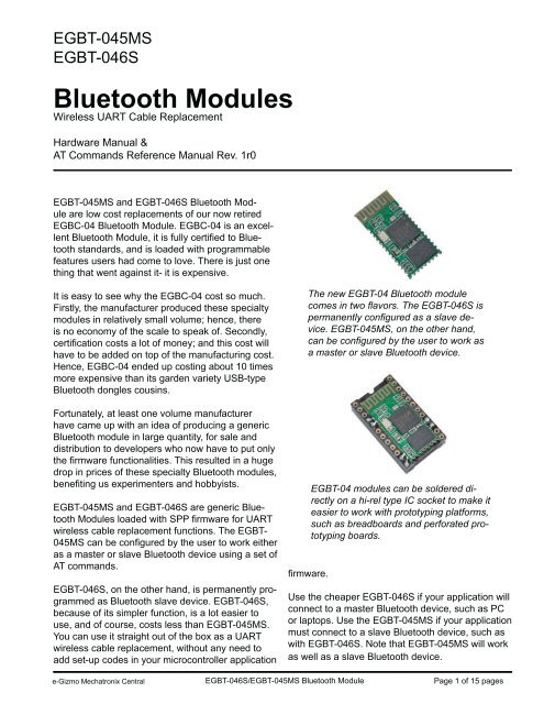 Egbt 045ms 046s Bluetooth Module Manual - 