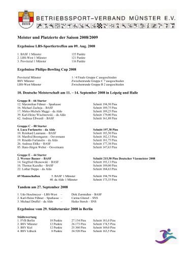 Meister und Platzierte der Saison 2008-2009 - Stand