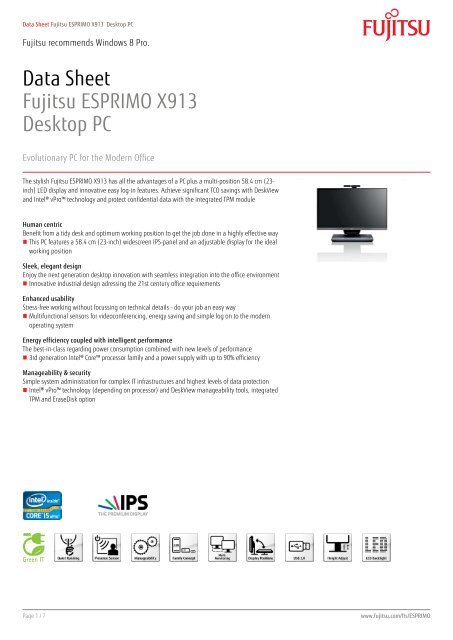 Data Sheet Fujitsu ESPRIMO X913 Desktop PC - Spetel