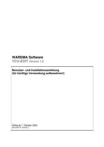 WAREMA Software VCU-EDIT Version 1.0 Benutzer