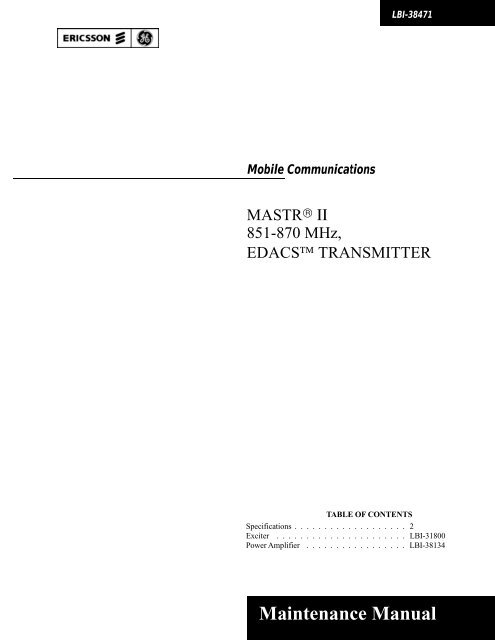 LBI-38471 - MASTRII 851-870 MHz, EDACS TRANSMITTER
