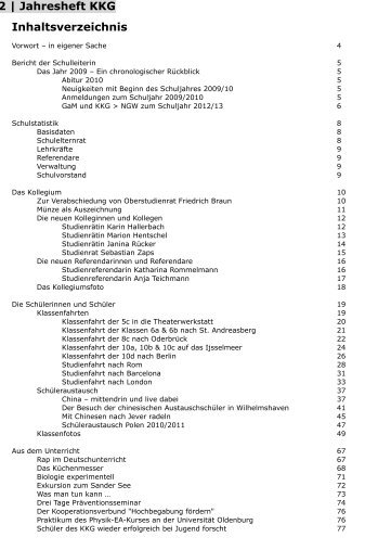 2 | Jahresheft KKG Inhaltsverzeichnis - KÃ¤the-Kollwitz-Gymnasium
