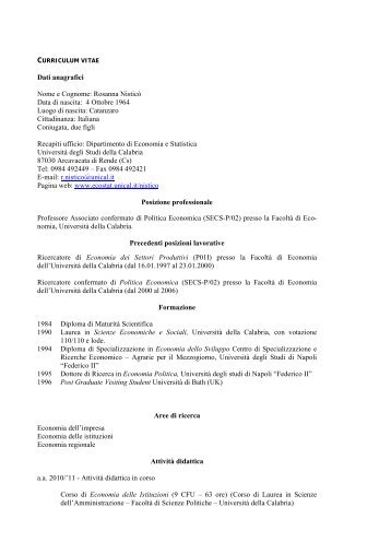 Curriculum - Dipartimento di Economia e Statistica - UniversitÃ  della ...